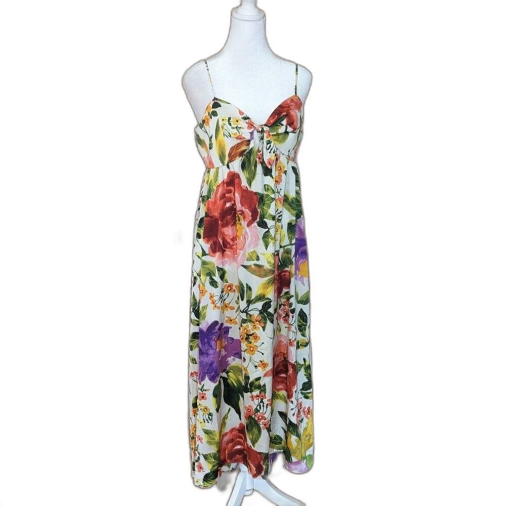 London Times Emiliana White Silky Floral Tie Front High Low Maxi Dress Size 8